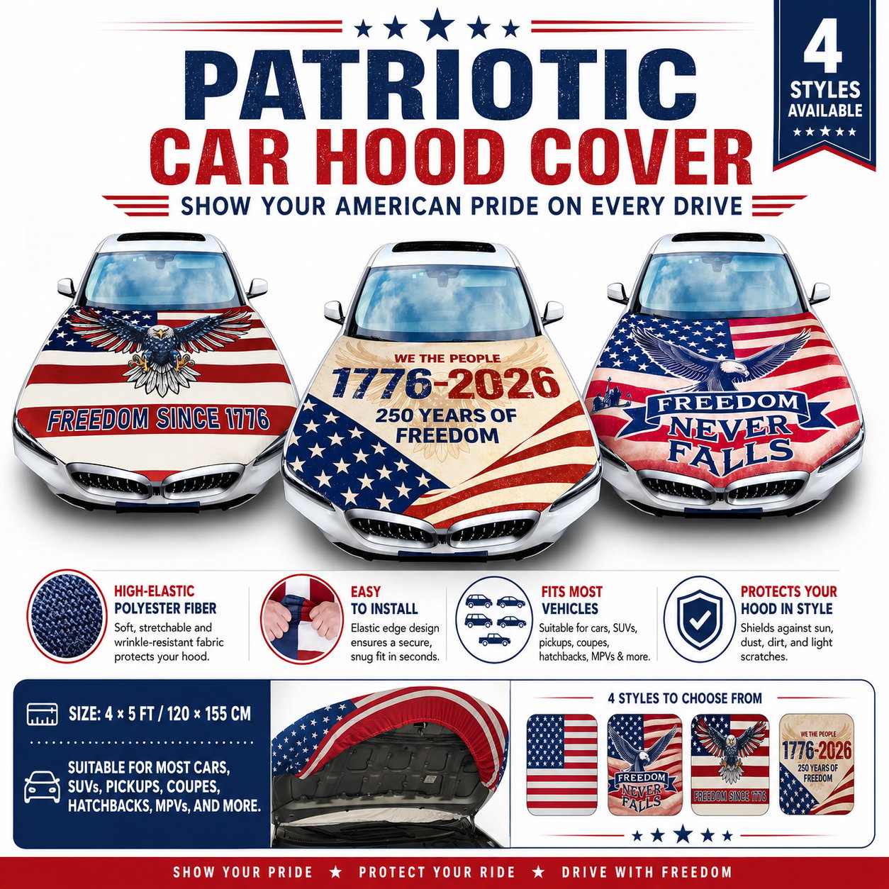 Patriotic hood cover on a vehicle