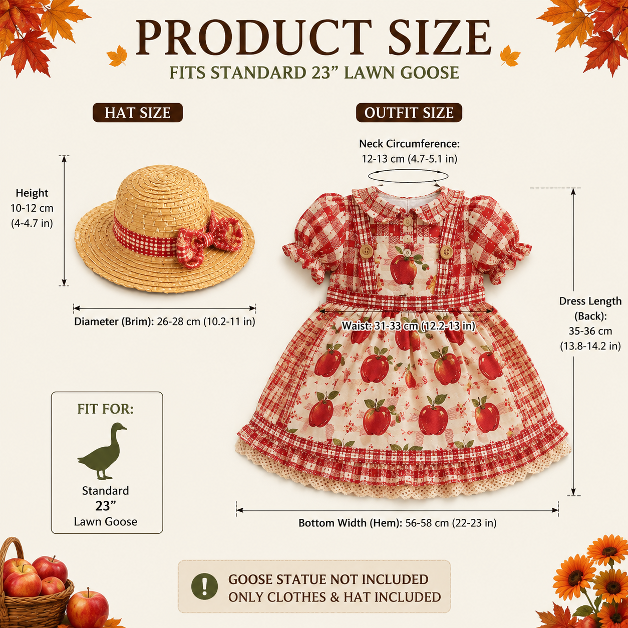 🍎 New 23" Apple Picking Goose Outfit™ | Fall Harvest Porch Decor