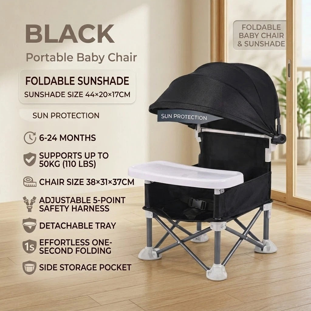 โ๏ธ Portable Baby High Chair with Safety Harness | Fold, Carry & Feed Anywhere
