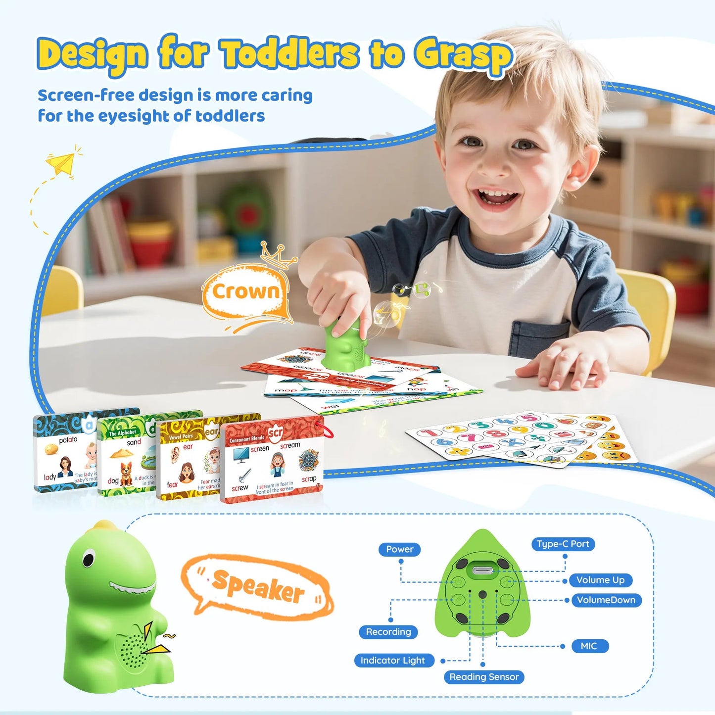 🦖Dinosaur Talking Flash Cards for Kids-148 Cards & 592 Words