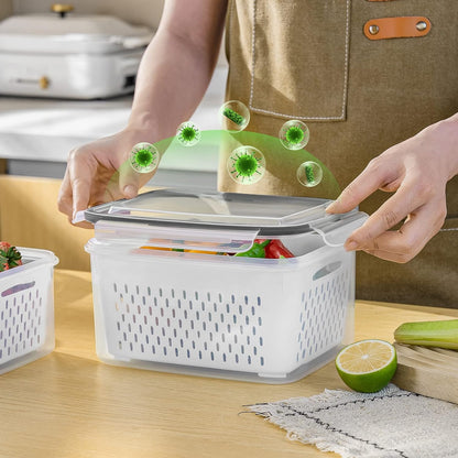 5 Pack Fridge Organizers and Storage - Stackable Fruit Storage Containers for Fridge with Removable Colander
