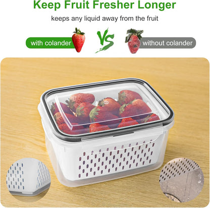 5 Pack Fridge Organizers and Storage - Stackable Fruit Storage Containers for Fridge with Removable Colander