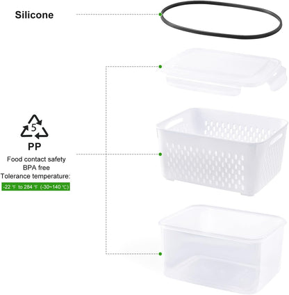 5 Pack Fridge Organizers and Storage - Stackable Fruit Storage Containers for Fridge with Removable Colander