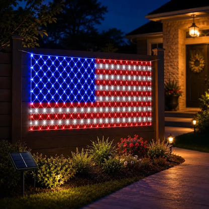 USA Solar Flag Net Lights – Outdoor Decor for Memorial & Independence Day