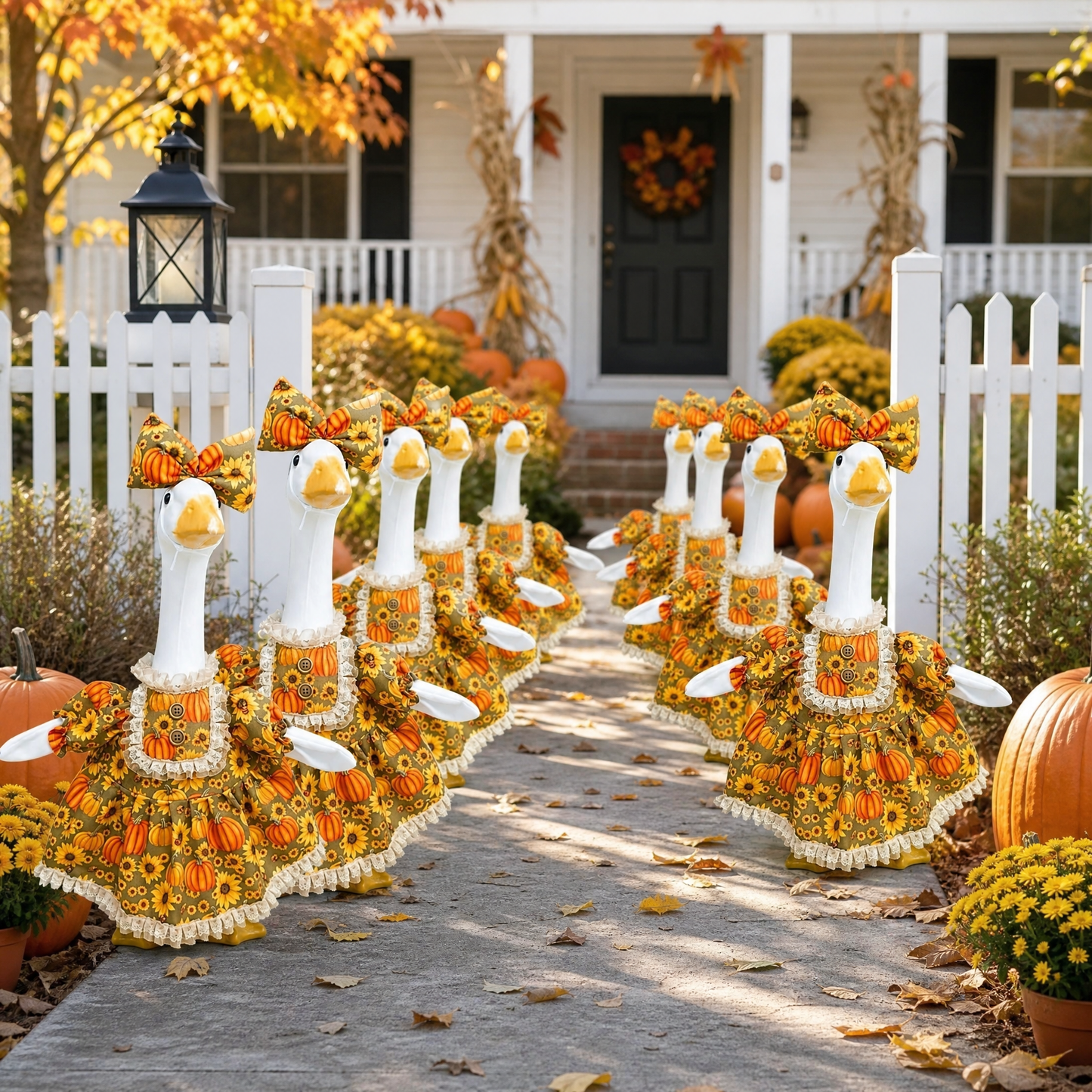 🎃Special Offer🌻 Country Harvest Porch Goose Dress – 23" Lawn Goose Pumpkin Sunflower Turkey Day Outfit