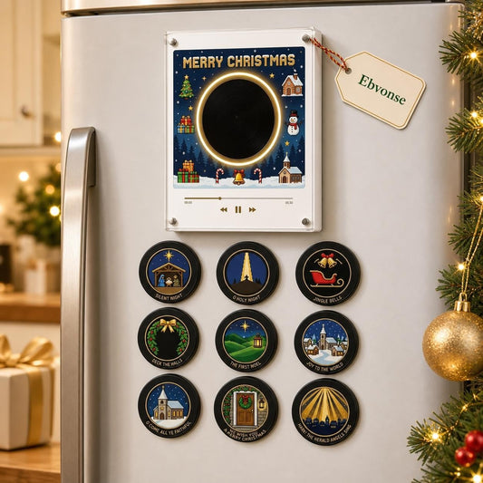Christmas Fridge Magnet Music Player Set with 9 Vinyl Style Discs and USB