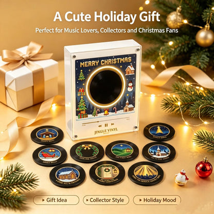 Christmas Fridge Magnet Music Player Set with 9 Vinyl Style Discs and USB