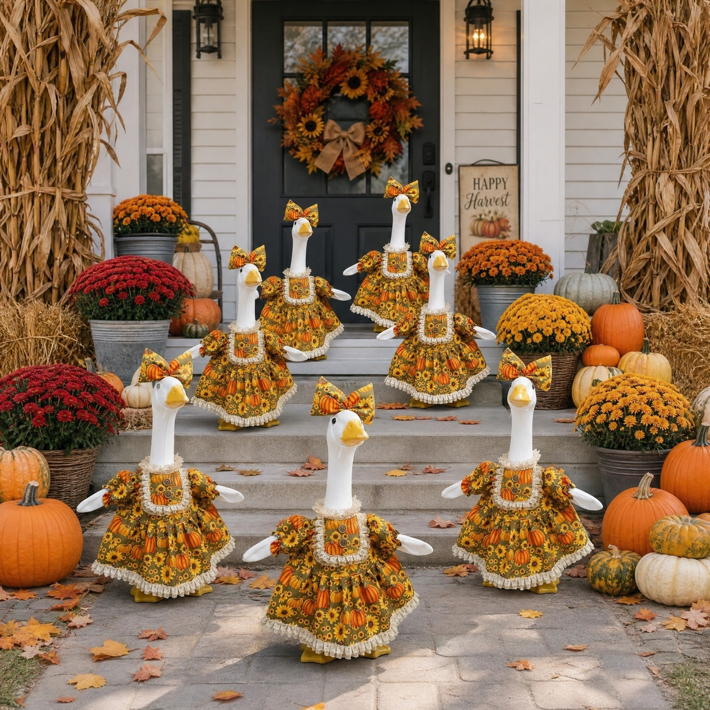 🎃Special Offer🌻 Country Harvest Porch Goose Dress – 23" Lawn Goose Pumpkin Sunflower Turkey Day Outfit