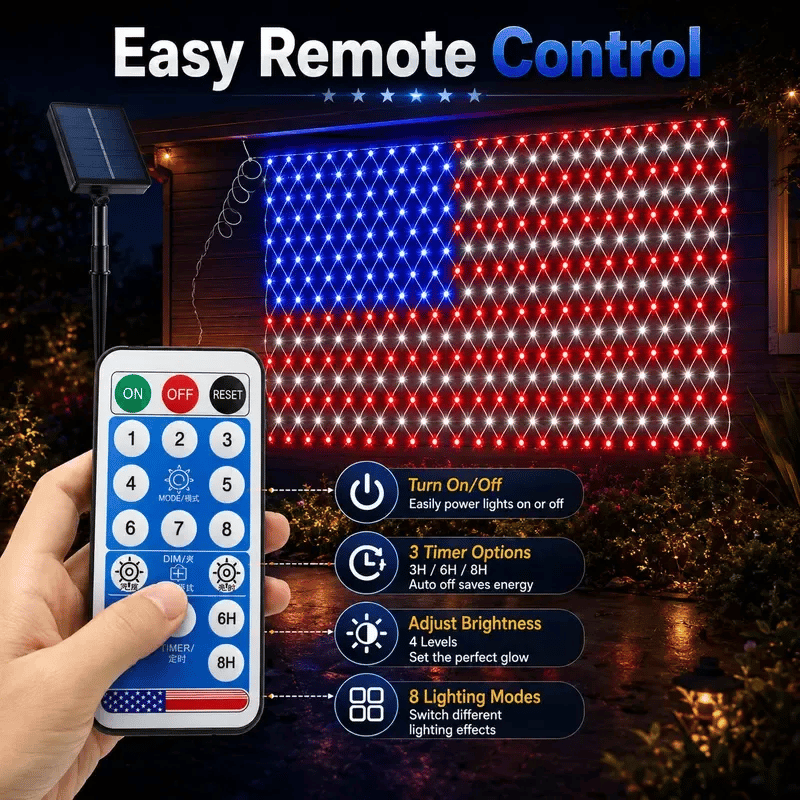 🦅🎉 Waterproof Solar American Flag Net Lights 6.5ft x 3.28ft 🇺🇸 Super Bright 420 LEDs 🔥Buy 2 Sets Free Shipping