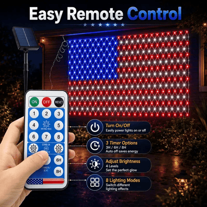 🦅🎉 Waterproof Solar American Flag Net Lights 6.5ft x 3.28ft 🇺🇸 Super Bright 420 LEDs 🔥Buy 2 Sets Free Shipping