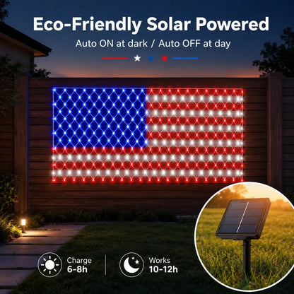 USA Solar Flag Net Lights – Outdoor Decor for Memorial & Independence Day
