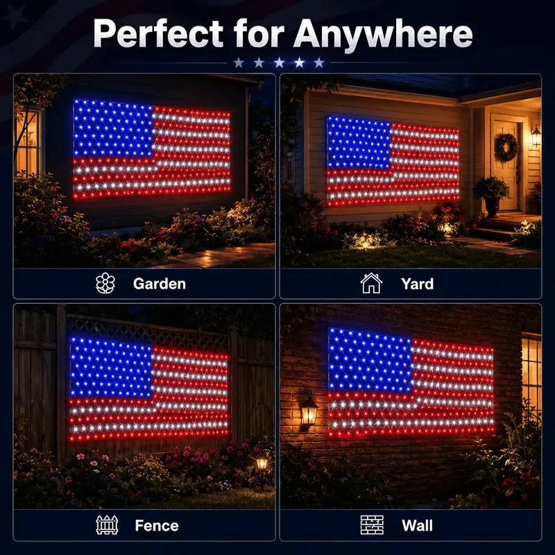 🦅🎉 Waterproof Solar American Flag Net Lights 6.5ft x 3.28ft 🇺🇸 Super Bright 420 LEDs 🔥Buy 2 Sets Free Shipping