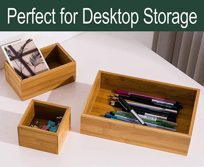 5 Bamboo Drawer Organizer Boxes, Desk Storage Box Kit