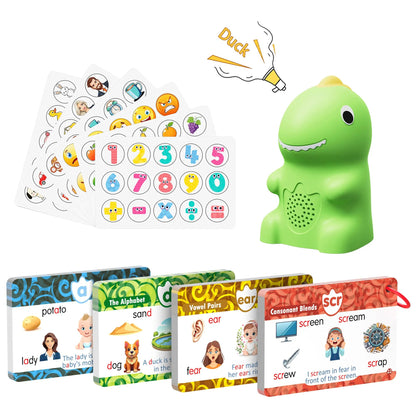 Dinosaur Talking Flash Cards – 148 Cards, 592 Words, 5 Categories, Interactive Learning Stickers