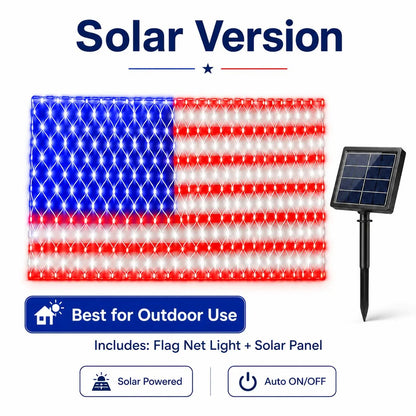 USA Solar Flag Net Lights – Outdoor Decor for Memorial & Independence Day