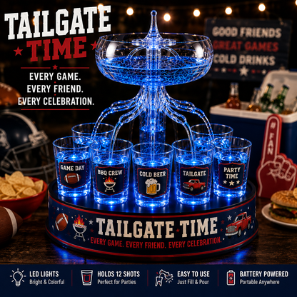 🏈 LIMITED-TIME SALE | LED Tailgate Shot Dispenser with Ice Storage Base – The Ultimate Game Day Party Centerpiece