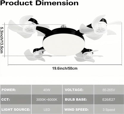 2026 New E27 Socket Ceiling Fan Light - 2-in-1 Silent LED Fan with Remote Control