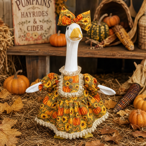 🎃Special Offer🌻 Country Harvest Porch Goose Dress – 23" Lawn Goose Pumpkin Sunflower Turkey Day Outfit