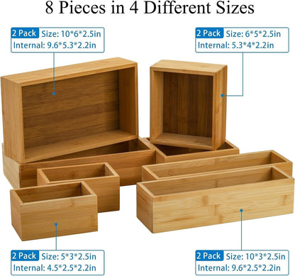 5 Bamboo Drawer Organizer Boxes, Desk Storage Box Kit