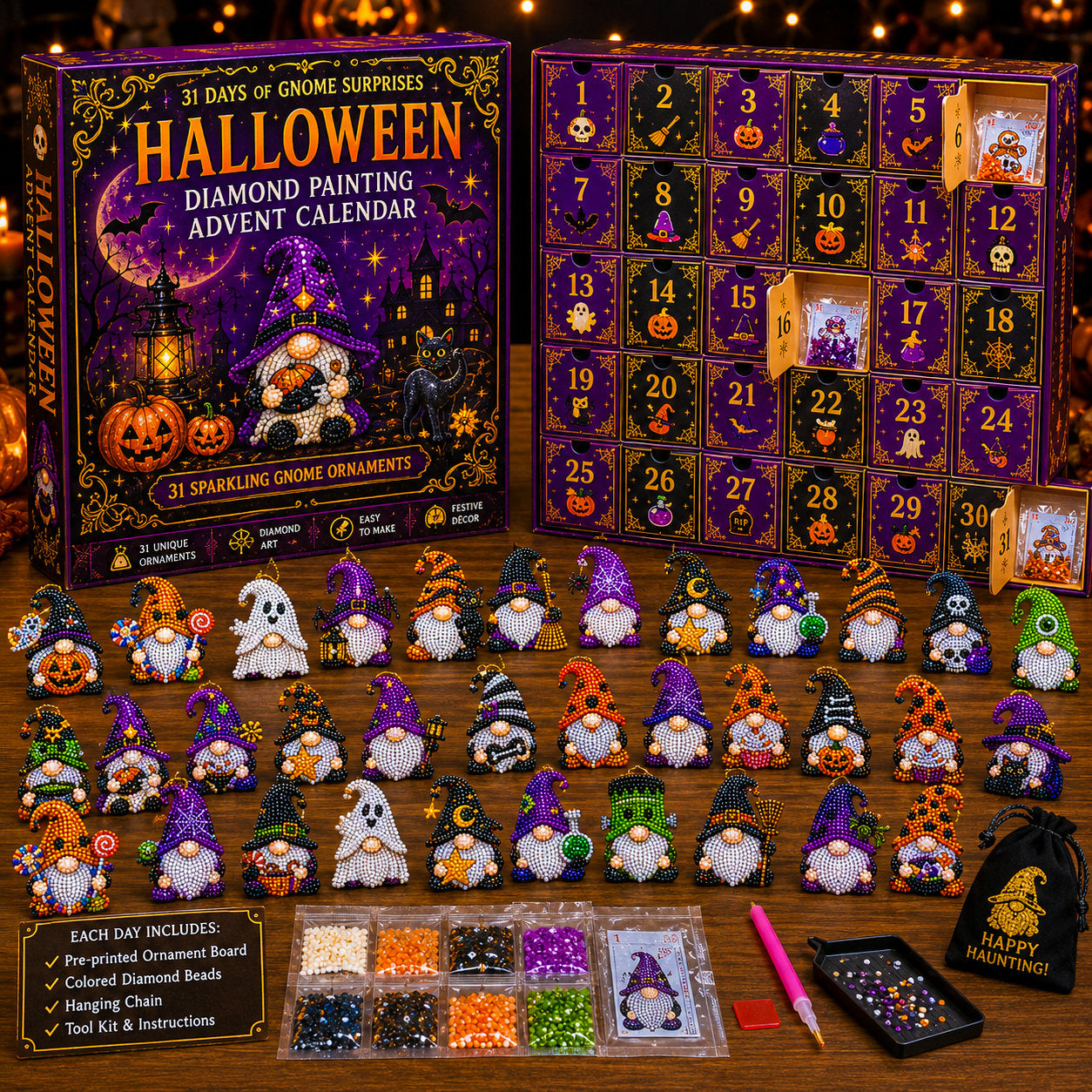 🔥HOT SALE 50% OFF - 🎃✨ 31 Days of Gnome Surprises Halloween Diamond Painting Advent Calendar
