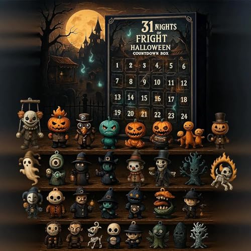 31 Nights of Fright-2025 New Halloween Countdown Box, Upgrade Halloween Advent Calendar Gift Box with Scary Doll Collectible Horror Figurines (15Days)