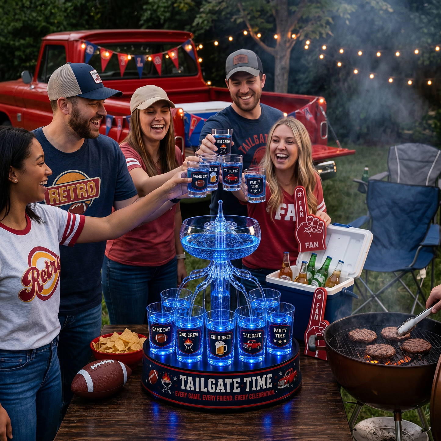 🏈 LIMITED-TIME SALE | LED Tailgate Shot Dispenser with Ice Storage Base – The Ultimate Game Day Party Centerpiece
