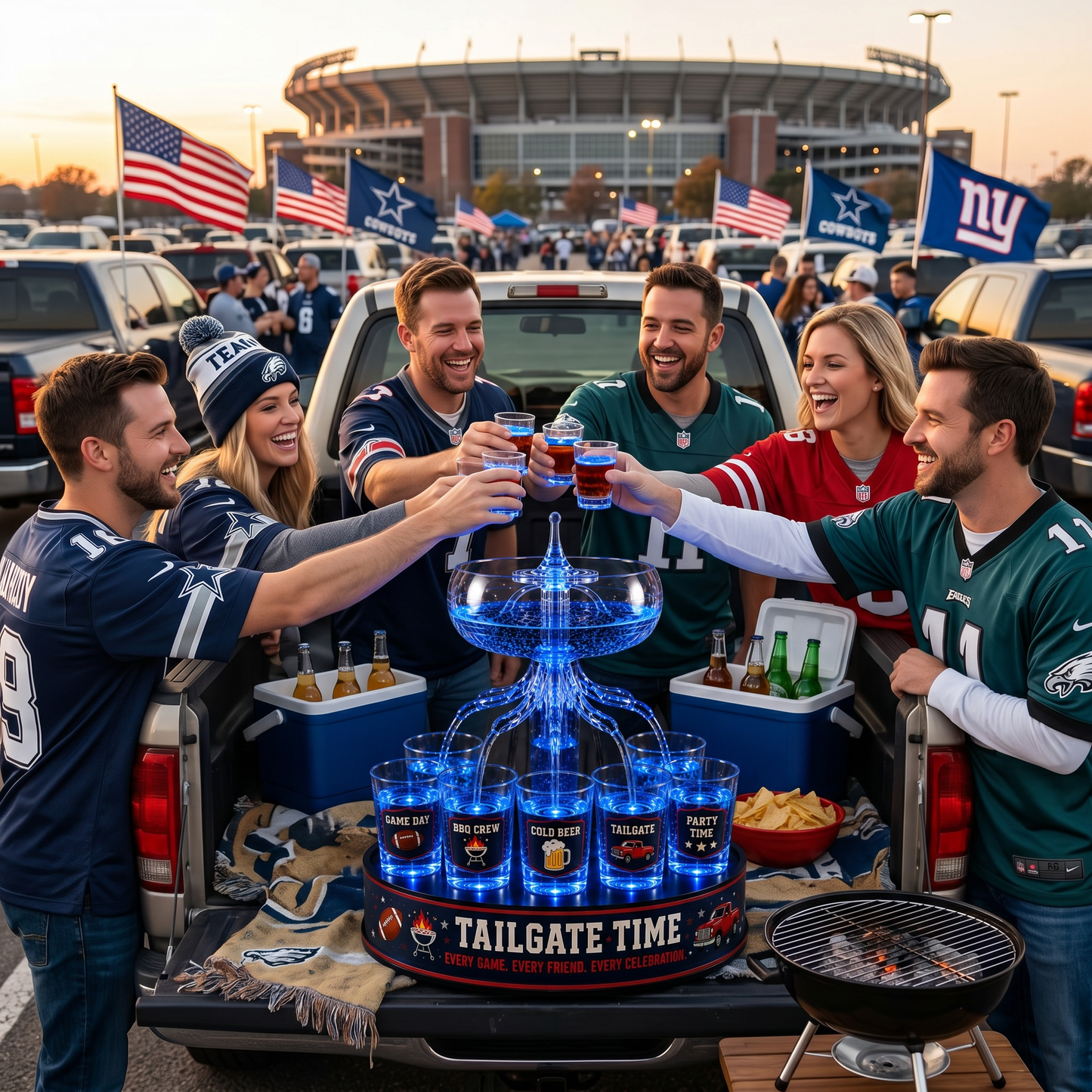 🏈 LIMITED-TIME SALE | LED Tailgate Shot Dispenser with Ice Storage Base – The Ultimate Game Day Party Centerpiece