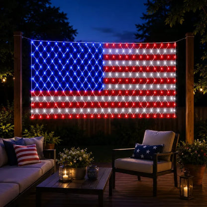 USA Solar Flag Net Lights – Outdoor Decor for Memorial & Independence Day
