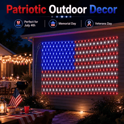 🦅🎉 Waterproof Solar American Flag Net Lights 6.5ft x 3.28ft 🇺🇸 Super Bright 420 LEDs 🔥Buy 2 Sets Free Shipping