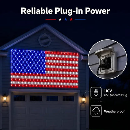 USA Solar Flag Net Lights – Outdoor Decor for Memorial & Independence Day
