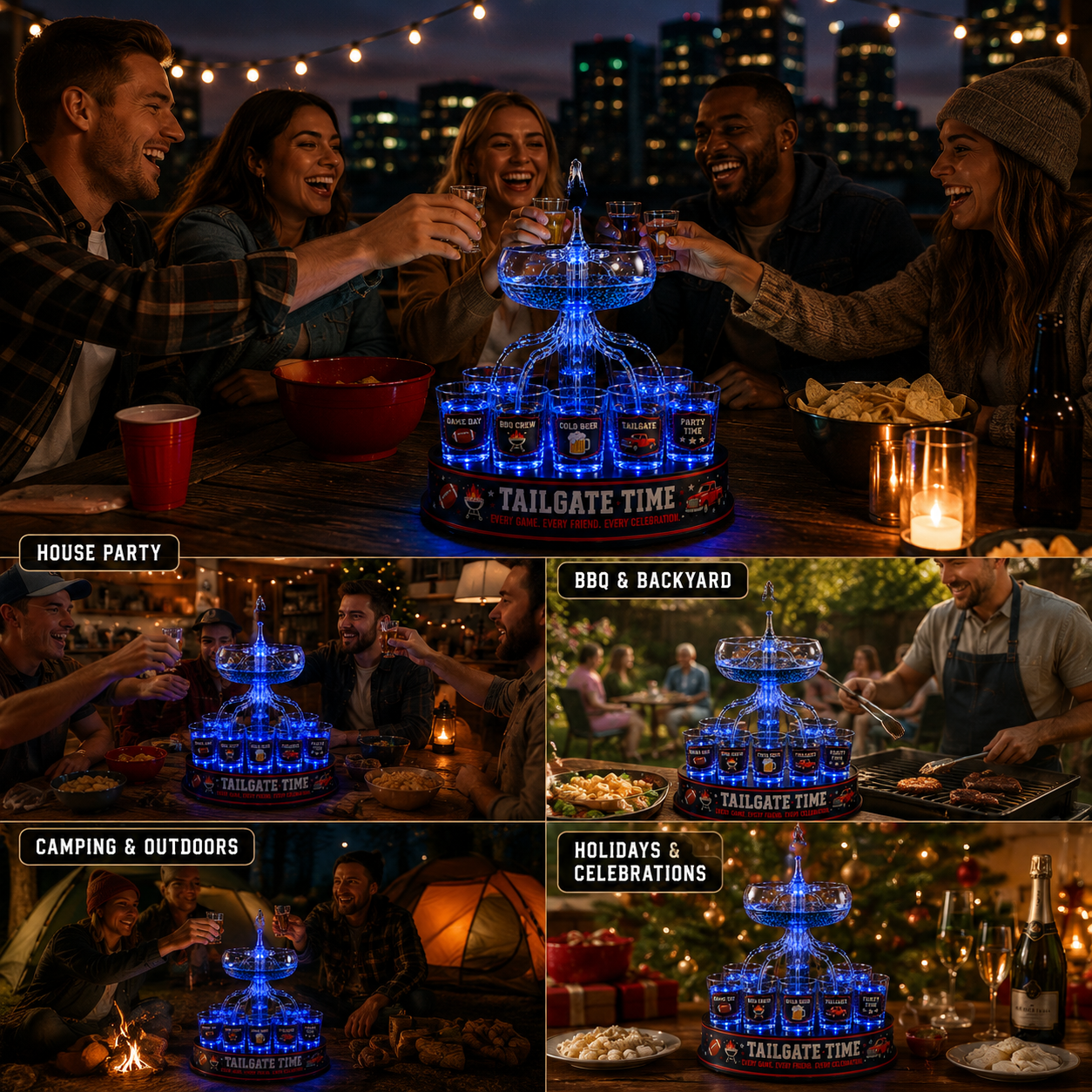 🏈 LIMITED-TIME SALE | LED Tailgate Shot Dispenser with Ice Storage Base – The Ultimate Game Day Party Centerpiece