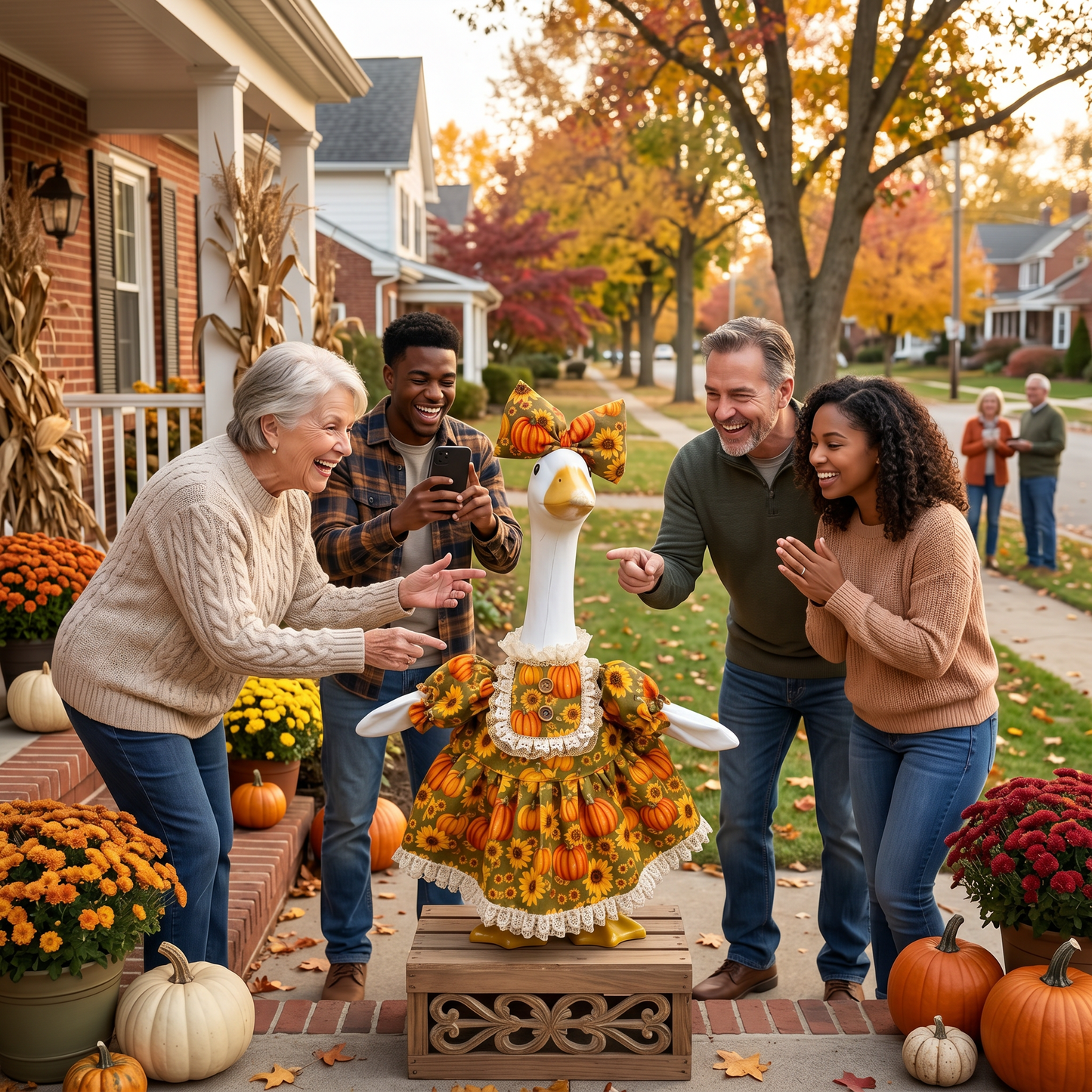 🎃Special Offer🌻 Country Harvest Porch Goose Dress – 23" Lawn Goose Pumpkin Sunflower Turkey Day Outfit