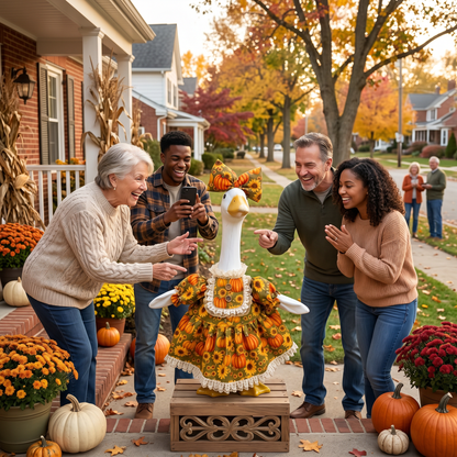 🎃Special Offer🌻 Country Harvest Porch Goose Dress – 23" Lawn Goose Pumpkin Sunflower Turkey Day Outfit