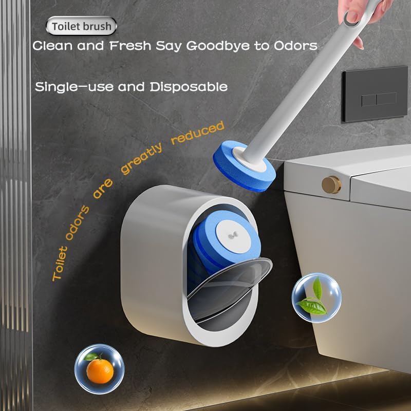 Disposable Toilet Brush Kit with 32 Refills – Wall-Mount Toilet Cleaning System