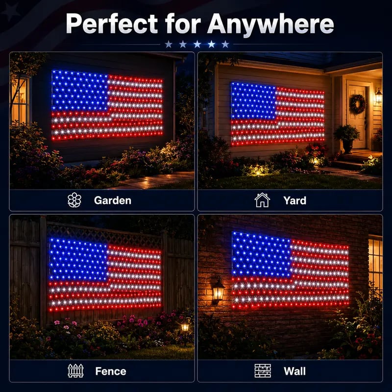 USA Solar Flag Net Lights – Outdoor Decor for Memorial & Independence Day