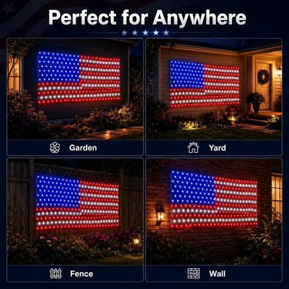 USA Solar Flag Net Lights – Outdoor Decor for Memorial & Independence Day