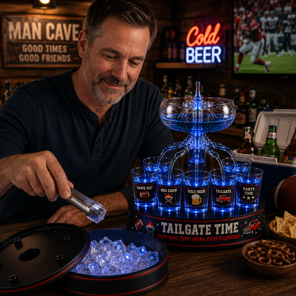 🏈 LIMITED-TIME SALE | LED Tailgate Shot Dispenser with Ice Storage Base – The Ultimate Game Day Party Centerpiece