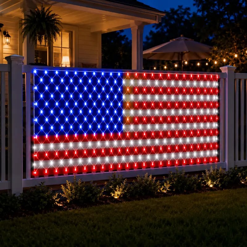 USA Solar Flag Net Lights – Outdoor Decor for Memorial & Independence Day
