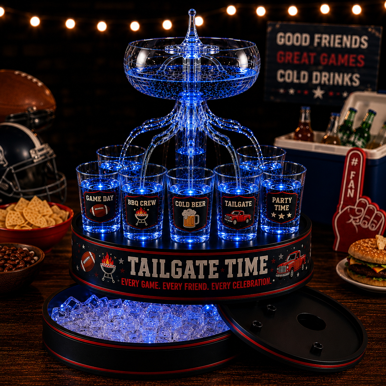 🏈 LIMITED-TIME SALE | LED Tailgate Shot Dispenser with Ice Storage Base – The Ultimate Game Day Party Centerpiece