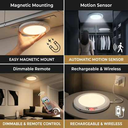 🔌Rechargeable Magnetic Wireless Motion Sensor Ceiling Light with Remote💡