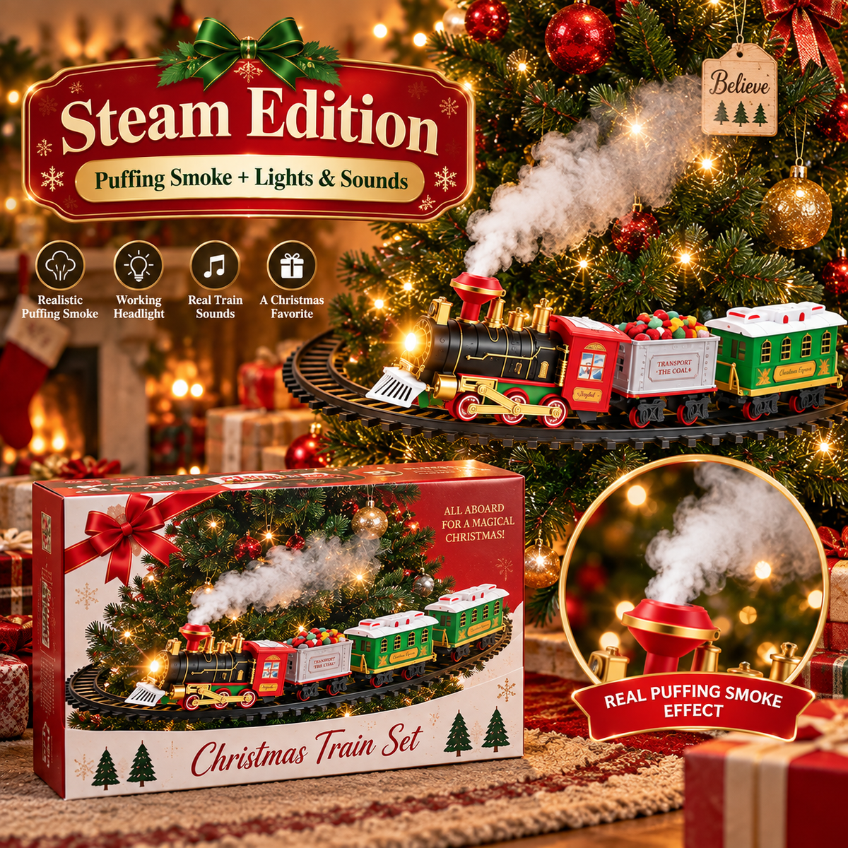 🚂 Vintage Puffing Steam Christmas Tree Train | Bring Back Classic Christmas Magic