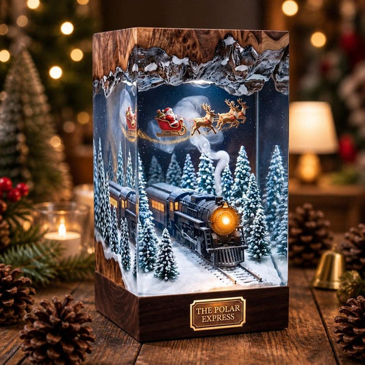 Christmas Train Resin Night Light – Santa, Sleigh, Snowy Trees (Plug-in)