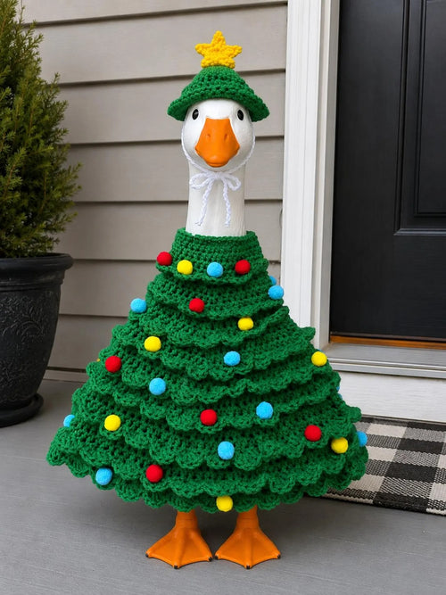 Christmas Tree Porch Goose, Silly Porch Goose Dress, Christmas Porch Goose Decor, Holiday Porch Goose Decor