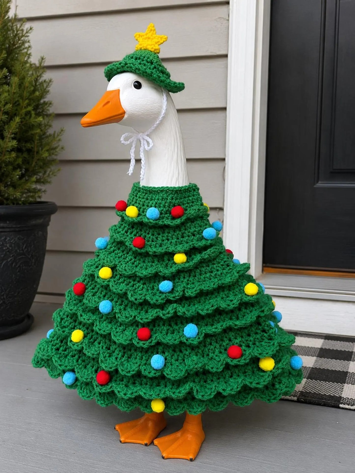 Christmas Tree Porch Goose, Silly Porch Goose Dress, Christmas Porch Goose Decor, Holiday Porch Goose Decor
