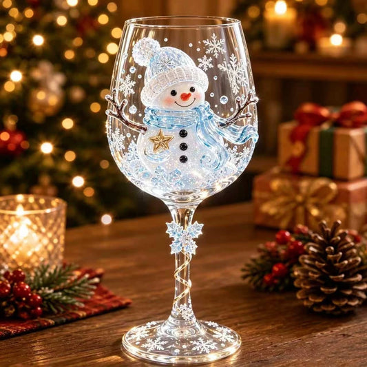 Christmas Wine Glass Hand Painted Holiday Goblet Xmas Party Drinkware Xmas Gift